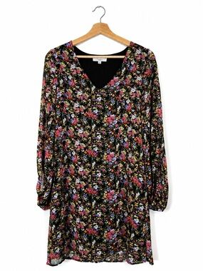 Louna Floral Shift Dress Sheer Balloon Sleeve Size S Cottagecore Casual Comfy